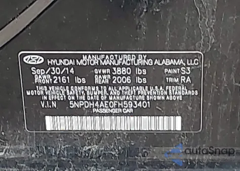 2015 Hyundai Elantra Se from USA, damaged, VIN 5NPDH4AE0FH593401